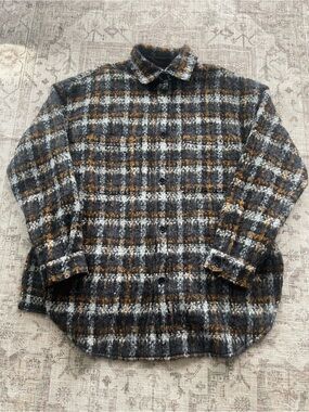 Faith Connexion Tweed Plaid Overshirt in Black, White & Mustard